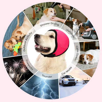 Dog Ear Muffs Noise Protection, Wraps Cover for Dogs Bath Grooming, Adjustable Dog Calming Hoodie Hematoma Anxiety Firework Thunder,Waterproof Dogs Shower Cap Drying Swimming Bathing (SP)