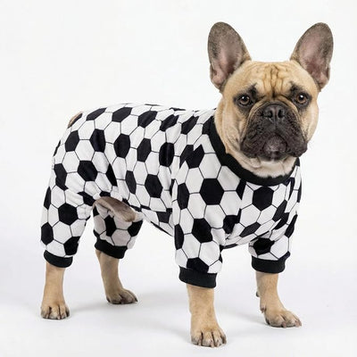 Fitwarm Soccer Dog Fleece Pajamas, Cozy Winter Clothes for Small Dogs Boy Girl, Funny Pet Clothes, Black, White, XXL