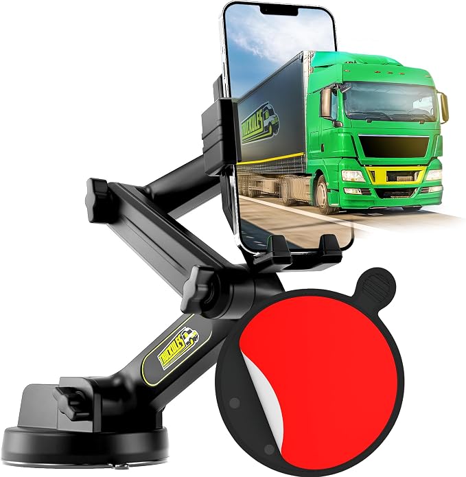 Cell Phone Mount for Truck Phone Holder for Truck Drivers - Heavy Duty Suction Cup + Dashboard Pad, iPhone Holder for Dashboard Window 16.9 inch Long, for iPhone & Samsung, Commercial Trucker, Blue