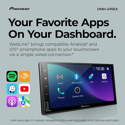 Pioneer DMH-470EX 7” Double-Din Digital Media Receiver Car Stereo - Bluetooth, AUX Input, WebLink, Smartphone Integration, Touchscreen, Rear Camera Input