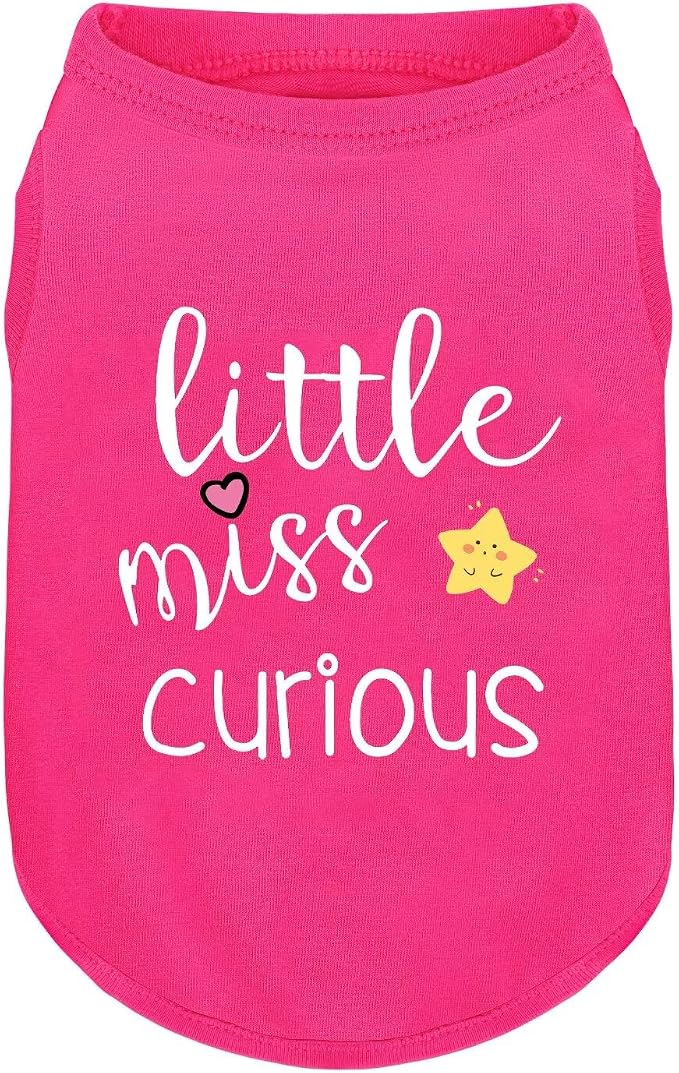 Pink Cotton Dog Shirt with 'Little Miss Curious' Print, Soft & Breathable Pet Apparel for Small to Large Dogs, All-Season Sleeveless Vest, Cute and Comfortable Dog Outfit.Pink Star XXL