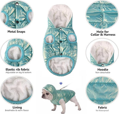 SAWMONG Waterproof Dog Winter Coat, Warm Fleece Lined Dog Jacket with Hood, Windproof Puppy Coat, Pet Apparel Vest Outdoor&Indoor Winter Activities(Mintgreen,XXXL)