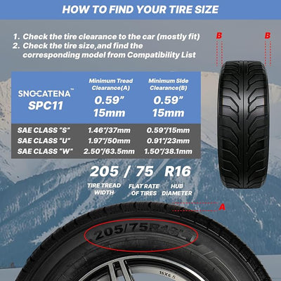 Snow Chains for Car Tires, Tire Chains for Pickups, SUVs, and Light Trucks, Quick Fit & Easy Installation, Reusable CAM Tightener for Emergency Tire Traction, Set of 2