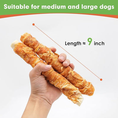 MON2SUN 9 Inch Dog Rawhide Rolls 6 Count for Large Dogs & Mini Chicken Wrapped Biscuits 10.58 oz for Small Medium and Large Dogs