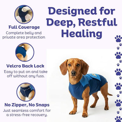 Surgi Snuggly Dog Surgery Recovery Suit - Dog Onesie for Post Surgery Recovery, Female Spay & Male Neuter - Surgical Suit for Dogs, E-Collar Cone Alternative, Double Blue - Small Long - 12" - 15" (EC)