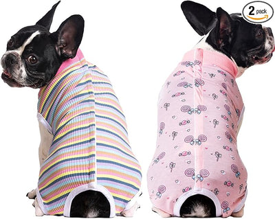 2 Packs Pet Dog Recovery Onesie Suit for Dogs Cats After Surgery,Dog Abdominal Wounds Bandages Cone E-Collar Alternative. (Navy, S)