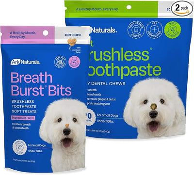 Ark Naturals Small Breed Soft Brushless Toothpaste + Breath Bursts Bundle - Vet Formulated Dog Dental Chews for Small Breeds - Helps Reduce Plaque & Tartar, Polishes Teeth, and Freshens Breath