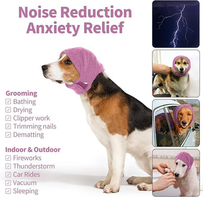 Nanaki Soft Dog Calming Hoodie Anxiety Relief Dog Ear Muffs Noise Protection Dog Ear Wrap Hematoma Fireworks Dog Ear Cover for Bath Blow Drying Dog Head Cover Noise Cancelling Sleep Help Headband