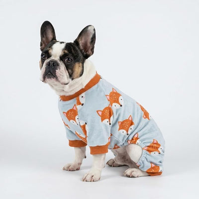 Fitwarm Funny Fox Dog Pajamas, Warm Dog Onesie, Dog Clothes for Small Dogs Girl Boy, Lightweight Velvet, Pet Outfit, Gray, Orange, XS
