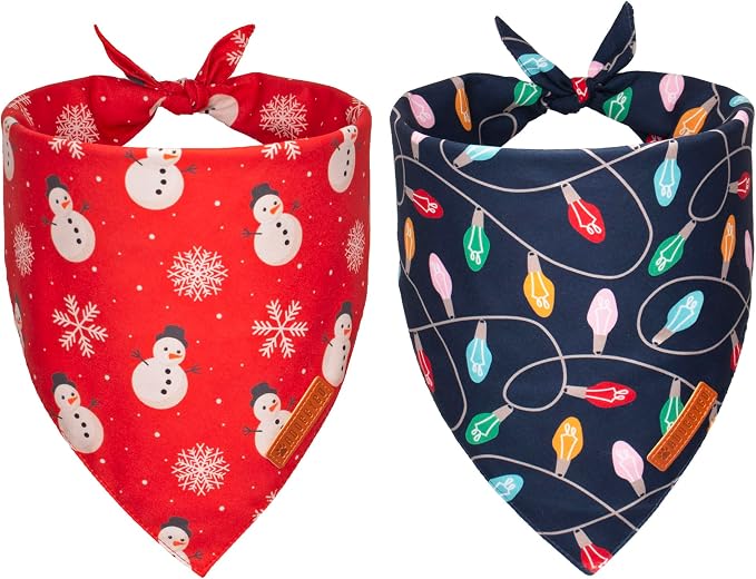 Christmas Dog Bandana, Snowman Xmas Pet Scarf, Premium Durable Fabric, Christmas Bandanas for Small Dogs Pets (Small)
