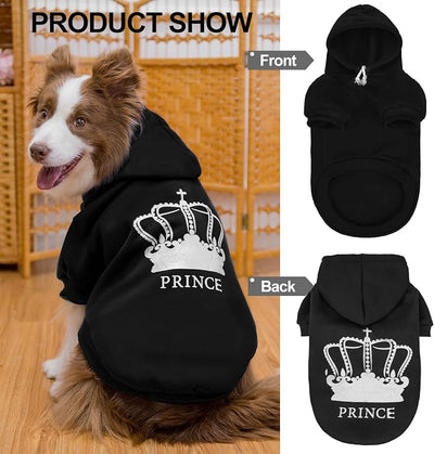 EXPAWLORER Prince Dog Hoodie for Boy - Hooded Doggie Sweater with Leash Hole, Cold Weather Clothes,Sweatshirt with Pocket, Pet Warm Outfit, Winter Coats for XS-XXL Dogs