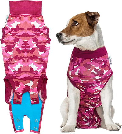 Suitical Recovery Suit for Dogs | Spay and Neutering Dog Surgery Recovery Suit for Male or Female | Soft Fabric for Skin Conditions | S+ | Neck to Tail 19.3”-22.4” | Pink Camouflage
