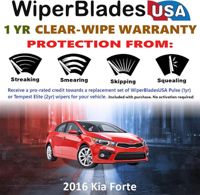 WiperBladesUSA Wiper Blades Set w/ 1yr warranty compatible with Kia Forte 2016 Wipers (Set of 2) Pulse Wipers