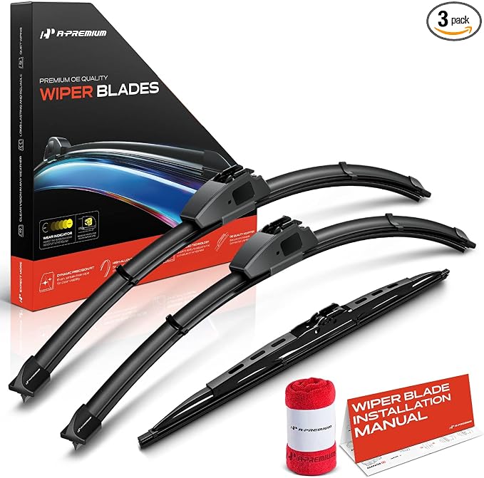 A-Premium 20"+20"+15" Windshield Wiper Blades with Wear Indicator & Towel | Compatible with Isuzu Trooper 1992-2002, Front Rear Wipers Blade Set for Hook/Hook Arm Connector, Pack of 3