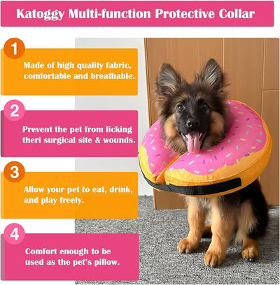 Inflatable Dog Cone Collar for Dogs & Cats - Soft, Adjustable Blow-up Donut E-Collar for Small, Medium & Large Pets
