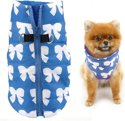 SMALLLEE_LUCKY_STORE Pet Water Resistant Winter Jacket Vest with D-Ring for Small Dog Cat Zip-up Padded Puppy Coat Chihuahua Yorkie Kitten Warm Clothes, Dark Blue, M