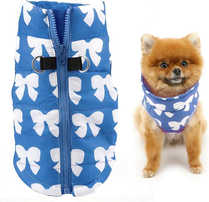 SMALLLEE_LUCKY_STORE Pet Water Resistant Winter Jacket Vest with D-Ring for Small Dog Cat Zip-up Padded Puppy Coat Chihuahua Yorkie Kitten Warm Clothes, Dark Blue, XL