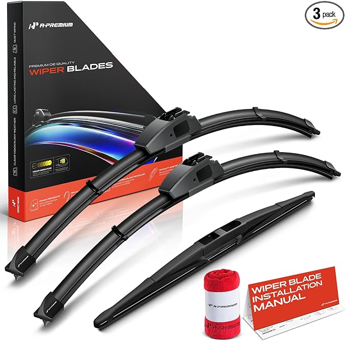 A-Premium 22"+19"+14" Windshield Wiper Blades with Wear Indicator & Towel | Compatible with Infiniti FX35, FX50, 2009-2010, Front Rear Wipers Blade Set for Hook/RL3 Arm Connector, Pack of 3