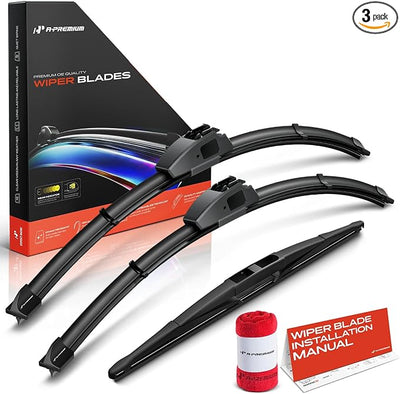 A-Premium 24"+19"+14" Windshield Wiper Blades Compatible with Infiniti QX70 2014-2017, FX35 2011-2012, FX37 2013, FX50 - Front Rear Wipers Blade for Hook/RL3, with Wear Indicator & Towel (Pack of 3)