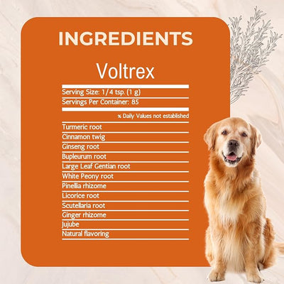 Voltrex Ligament and Spinal Cord Inflammation Relief for Dogs by Gold Standard Herbs, All Natural Bupleurum and Cinnamon Twig Powder, 250 Grams