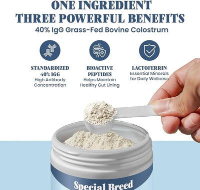 40% IgG Grass Fed Colostrum for Dogs, Third Party Tested High Potency Colostrum Powder, Immune Support, Prebiotic Gut Health, Seasonal Allergy and Itch Relief, Made in USA, 2.5 Oz