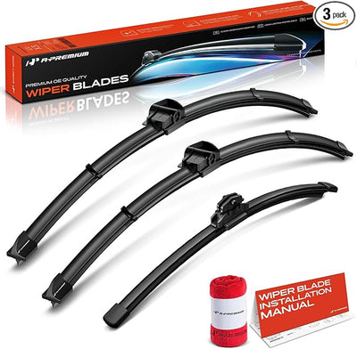 A-Premium 24"+24"+15" Windshield Wiper Blades with Wear Indicator & Towel | Compatible with Porsche Cayenne 2011-2018, Front Rear Wipers Blade Set for SL/FR_DA Arm Connector, Pack of 3
