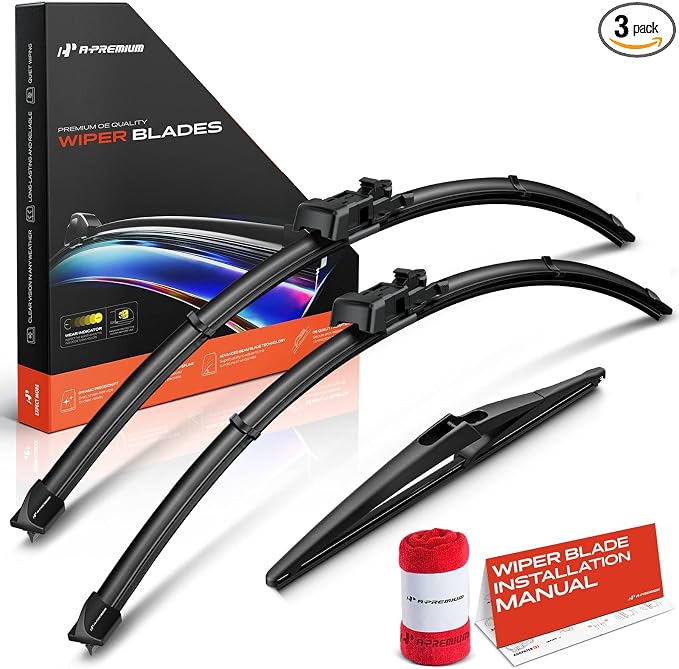 A-Premium 28"+28"+12" Windshield Wiper Blades with Wear Indicator & Towel | Compatible with Ford Focus 2012-2018, Front Rear Wipers Blade Set, TL2/Snap Claw Arm Connector, Pack of 3