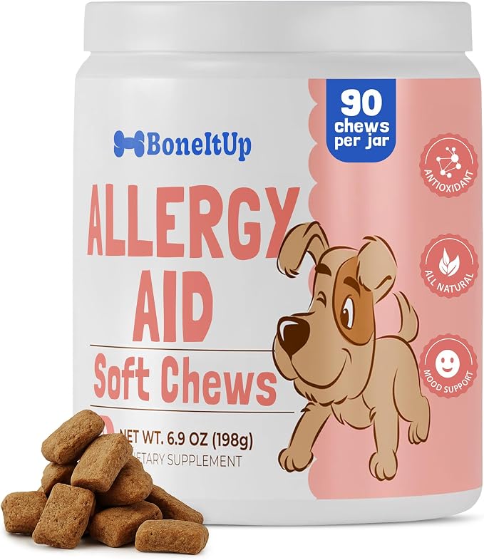 Soft Dog Allergy Chews for Itching, Sneezing, Paw Licking, Seasonal Allergies - Essential Omega-3, Turmeric & Quercetin for Dogs Allergies - Daily Immune & Digestive Dog Allergy Treats (90ct)