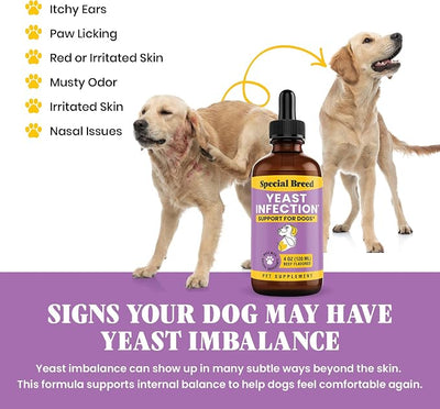 Natural Yeast Infection Relief for Dogs – Itchy Skin & Ear Treatment, Supports Allergy & Immune Health, Reduces Itching, Irritation & Inflammation, Liquid Drops, 4oz
