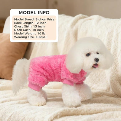 PAWCHIE Dog Fuzzy Velvet Pajamas,Dog Sweater Winter Cloth for Small Dogs Cat,Boy Girl,Pet Jumpsuit, Doggy Apparel for Teacup Yorkie Chihuahua,Pink,S