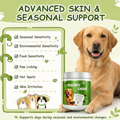 Dog Allergy Chews - Itch Relief for Dogs Immune Support with Colostrum Probiotics - Seasonal Allergies Anti-Itch Skin & Coat Supplement, Itchy Skin & Paw Relief Bites- Chicken Flavor