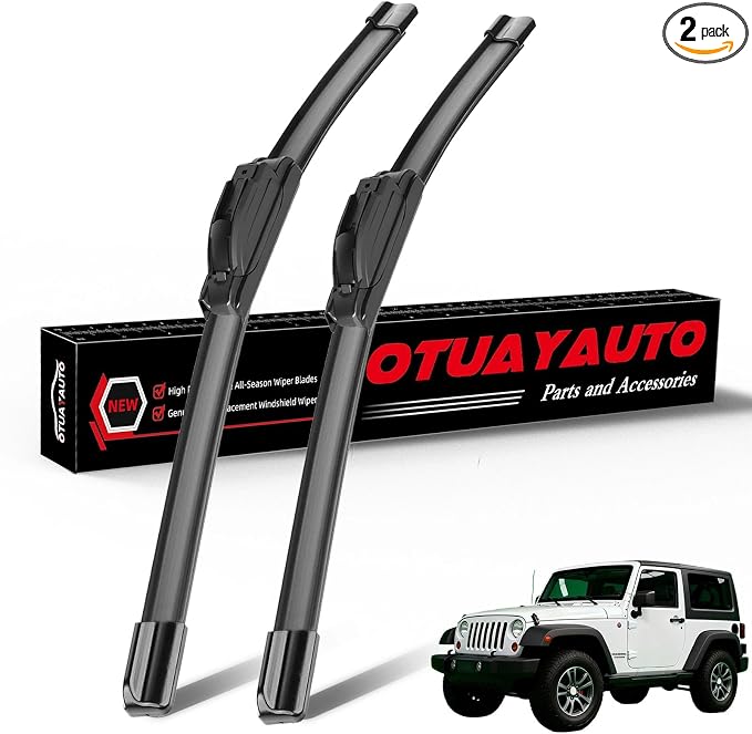 OTUAYAUTO Windshield Wiper Blades Replacement for Jeep Wrangler JK 2007-2017 All-Extreme Weather Performance Quiet No Trace U/J Hook Front Window Wipers 15"+15" (Pack of 2)