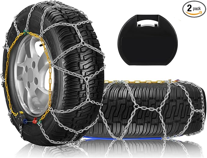 SCITOO HKN140 Snow Chains Quick Easy Installation,Tire Traction Chain for Car Pickup Trucks SUV,Adjustable Universal Emergency Thickening Tire Chains Width 235 245 255 275(16"17"18"19"20")- Set of 2