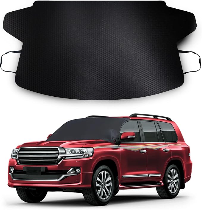 Car Windshield Snow Cover, Upgraded 600D Oxford Fabric Windshield Frost Cover, 75×47 Inch Wind and Snow Protection Kit, Four Seasons Car Windshield Sunshade and Snow Cover, Universal Truck, SUV, Car