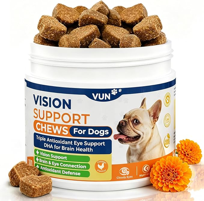 Dog Eye Supplements-Dog Vision Supplement Soft Chew for Cloudy Eyes,Dry Eye and Night Vision of Senior Dogs,Antioxidant Eye Care with Lutein & Zeaxanthin,100 Counts (Chicken Flavor)