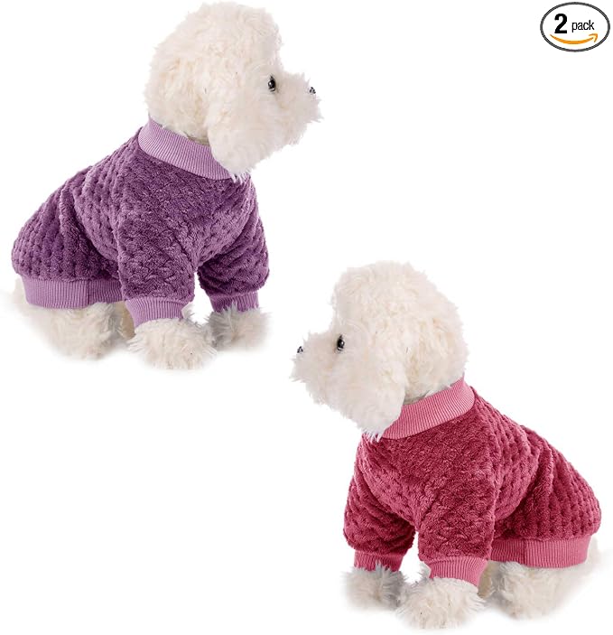 Dog Sweater, 2 or 3 Pack Dog Sweaters for Small Medium Dogs or Cat, Warm Soft Flannel Pet Clothes for Dogs Girl or Boy, Dog Shirt Coat Jacket (Medium, Burgundy+Rosy)