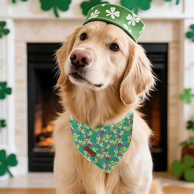 St. Patrick‘s Day Dog Bandana - Green Flower Shamrock Dog Neck Scarf, Soft Pet Bib for Medium Large Dogs, Holiday Photo Dogs Cats Prop for Daily Use Parties & Pet Photography L