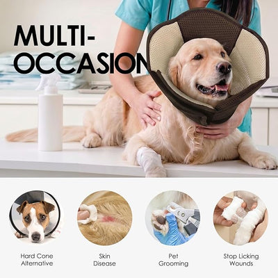 AOFITEE Dog Cone - Soft Dog Cone Collar to Stop Licking, Adjustable Comfy Cones for Dogs After Surgery, Foldable Cones for Dogs Elizabethan Pet Collar for Medium Pets, Pet Recovery Collar, Brown M