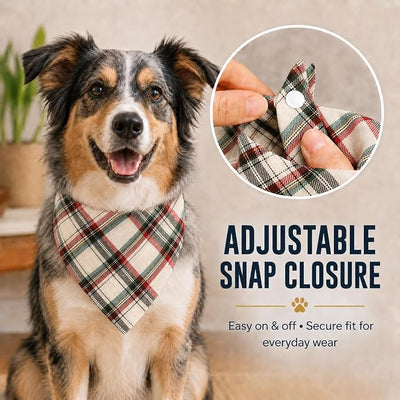 Red Green White Plaid Kerchief Triangle Plaid Dog Bandana,Soft Cotton Washable with Adjustable Buckle for Small/Medium Dogs | Holiday Party Costume & Festive Photo Accessory,Medium