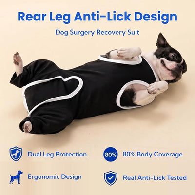 Dog Rear Leg Sleeve to Stop Lick, Dog Surgery Recovery Suit with Back Leg to Prevent Licking, Spay Suit for Female Dog, Potty-Friendly Dogs Onesie After Surgery, Pet Pants & Shedding Body Suit, Black