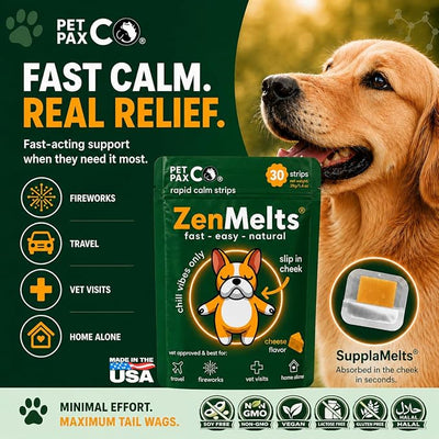 Calming Strips for Dogs – Fast-Acting Anxiety Relief & Sleep Support with Melatonin and Chamomile - Dog Calming Chews Alternative, Helps Reduce Stress During Fireworks & Travel (30 Pack)