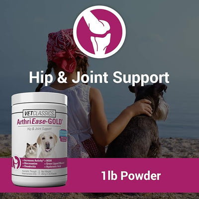 Vet Classics ArthriEase-Gold Hip & Joint Support for Dogs, Cats– Pet Health Supplement Powder – Alleviates Aches, Discomfort – For Flexibility, Healthy Joint Function – Antioxidants – 1 Lb.