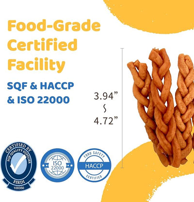 iPaw Turkey Dog Treats, SQF Certified Human Grade Dog Treat, Suitable for Training Chew, Hypoallergenic, Rawhide Alternative, Braided Stick (Pumpkin)