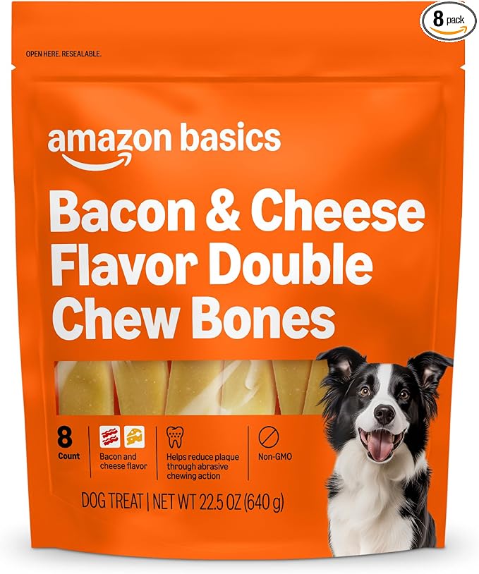 Double Chew Bone Dog Treats, Bacon and Cheese - 8 Count, 1 Pack