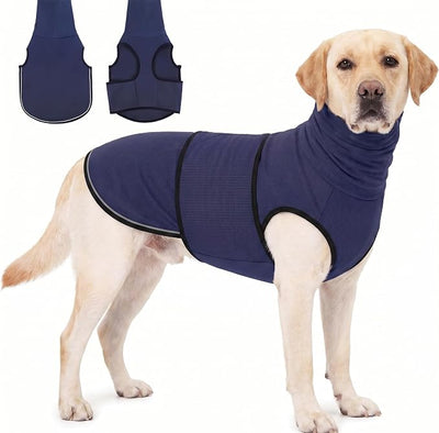 KOESON Dog Anxiety Vest with Ear Wraps, Large Dog Thunder Jacket with Double Compression, Breathable & Reflective Dog Calming Hoodie for Thunder, Fireworks, Travel, Separation, Navy Blue XXL