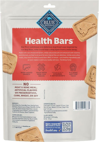Blue Buffalo Health Bars Bacon, Egg & Cheese Crunchy Dog Biscuits, Oven-Baked with Real Bacon & Natural Ingredients, Healthy Dog Treats with No Artificial Flavors or Preservatives, 16 oz.