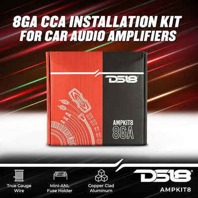 DS18 AMPKIT8 8 Gauge Amp Kit Amplifier Install Wiring 8 Ga Pro Installation Cables, 800 w (8 Gauge)
