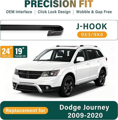Windshield Wiper Blades Replacement for Dodge Journey 2009-2015 2016 2017 2018 2019 2020,Original Equipment Replacement Front Rear Wiper Blade Set - 24" 19" 12" (Set of 3)