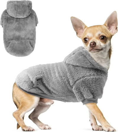 SCENEREAL Fleece Dog Sweaters Hoodie for Small Medium Large Dogs Girls Boys, Plush Fuzzy Dog Clothes Hoodies with Leash Hole, Winter/Fall Puppy Cold Weather Coat, Sherpa Hooded Sweatshirt, Grey XS
