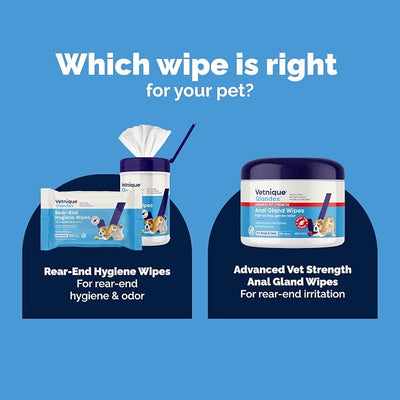 Vetnique Glandex Medicated Anal Gland Anti Itch Dog Butt Wipes Skin Relief to Soothe Scooting, Itching & Inflamed Glands, Hydrocortisone & Pramoxine Soft Cotton Wipes (50ct Wipes)